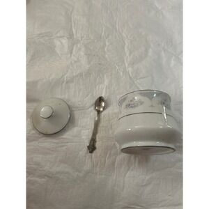 Fine China Sugar Bowl with Lid and Spoon Floral Design Made in China